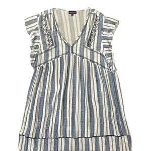 Artesia Blue White Stripe Ruffle Sleeve Embroidered Dress Size XL
